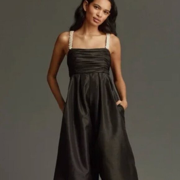 ANTHROPOLOGIE Hutch The Mabel Rhinestone Wide-Leg Jumpsuit $228 Large Black - Picture 1 of 7